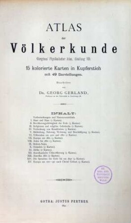 Atlas der Völkerkunde ; 15 kolorierte Karten in Kupferstich mit 49 Darstellungen