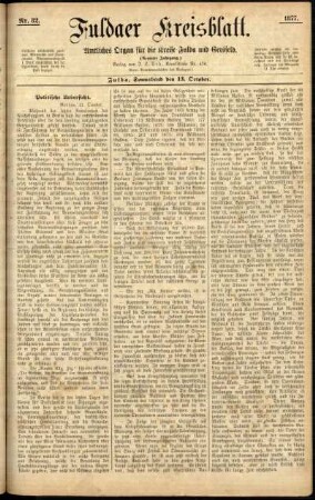 Erste Ausgabe vom Samstag, den 13. Oktober 1877.