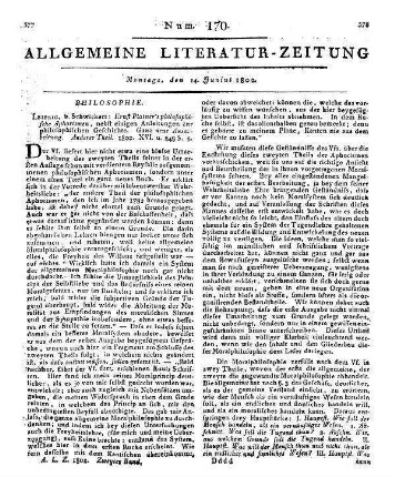 Platner, E.: Philosophische Aphorismen. 2. Ausg. T. 2. Nebst einigen Anleitungen zur philosophischen Geschichte. Leipzig: Schwickert 1800