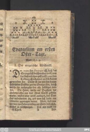 Evangelium am ersten Oster-Tage. Marc. 16, 1 - 9.