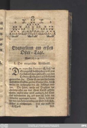 Evangelium am ersten Oster-Tage. Marc. 16, 1 - 9.