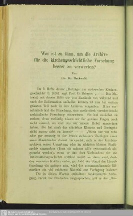 Was ist zu thun, um die Archive für die kirchengeschichtliche Forschung besser zu verwerten?