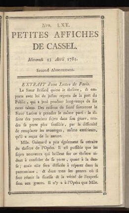 No LXV (Mercredi 13 Avril 1785)