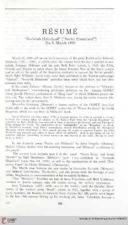 Résumé „Sovietish Heimland“ („Soviet Homeland“) No. 3, March, 1990