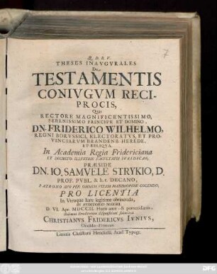 Theses Inavgvrales De Testamentis Conivgvm Reciprocis