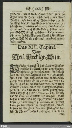 Das XIII. Capitel. Vom Heil. Predigt-Amt