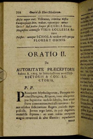 Oratio II. De Autoritate Præceptoris habita A. 1703. in Introductione novi Prorectoris & Con-Rectoris.