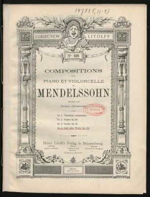 No. 4: Lied ohne Worte pour violoncelle et piano op. 109 : comp. 1845