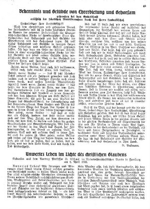 Bekenntnis und Gelübde von Ehrerbietung und Gehorsam : Gesprochen bei dem Gottesdienst anläßlich der feierlichen Amtsübernahme durch den Herrn Landesbischof