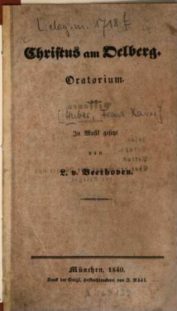 Christus am Oelberg : Oratorium