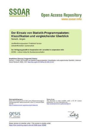 Der Einsatz von Statistik-Programmpaketen: Klassifikation und vergleichender Überblick
