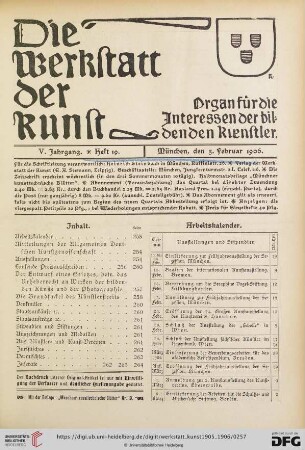 Inhalt / Arbeitskalender / Mitteilungen der Allgemeinen Deutschen Kunstgenossenschaft / Geplante Ausstellungen / Eröffnete Ausstellungen / Laufende Preisausschreiben