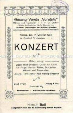 Programm zu einem Konzert des Gesangsvereines "Vorwärts" Dresden-Leuben