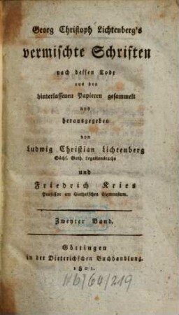 Georg Christoph Lichtenberg's Vermischte Schriften. 2
