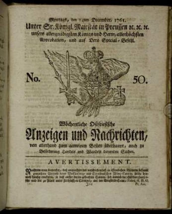 No. 50. Montags, den 14ten December, 1761.