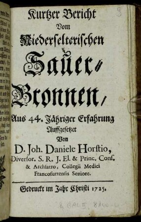 Kurtzer Bericht Vom Niederselterischen Sauer-Bronnen