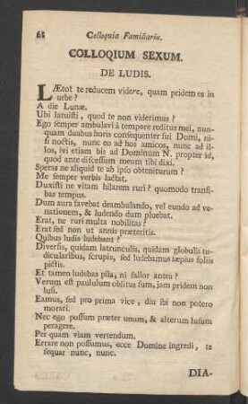 Colloquium Familiaria. Colloquium Sexum. De Ludis