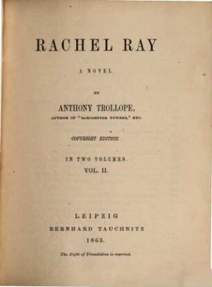Rachel Ray : a novel ; in 2 vols., 2
