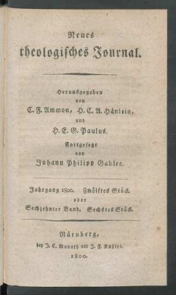 Jahrgang 1800. Zwölftes Stück. oder Sechzehnter Band. Sechstes Stück