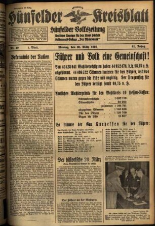 Erste Ausgabe vom Montag, den 30. März 1936.
