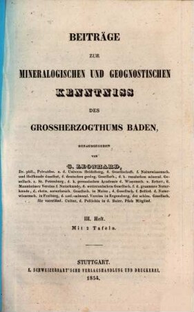 Beiträge zur mineralogischen und geognostischen Kenntniss des Grossherzogthums Baden. 3