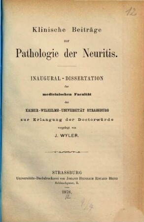 Klinische Beiträge zur Pathologie der Neuritis : Inaug.-Diss.