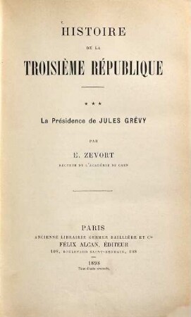 Histoire de la troisième république, 3. La présidence de Jules Grévy