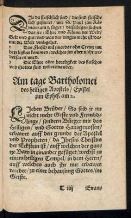 Am tage Bartholomei des heiligen Apostels ...