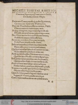 Micaeli Toxitæ Rhetici ... de duobus cervis Elegia, Straßburg, um 1543 (VD 16, ZV 25.492)