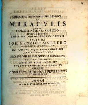 Diss. inaug. philos. de miraculis