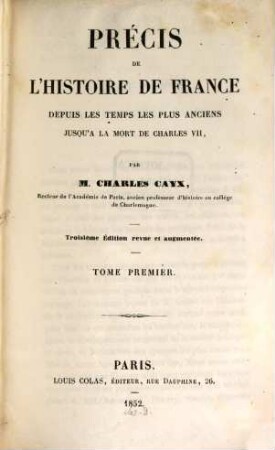 Précis de l'histoire de France, I