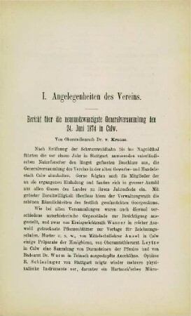 Bericht über die neunundzwanzigste Generalversammlung den 24. Juni 1874 in Calw