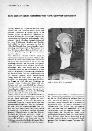 Zum dichterischen Schaffen von Hans Schmidt-Gorsblock