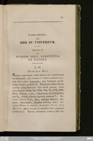 Sectio I. De Numinis Idea, Existentia Et Natura.