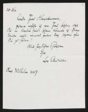 Brief von Lou Andreas-Salomé an Margarete Hauptmann