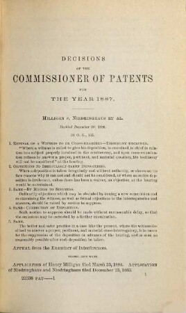 Decisions of the Commissioner of Patents and of the United States courts in patent and trade-mark and copyright cases : comp. from vols. ..., incl., of the official gazette of the U.S. Patent Office during the year .... 1887