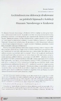 Seria nowa: Architektoniczne dekoracje drukowane na polskich fajansach z kolekcji Muzeum Narodowego w Krakowie