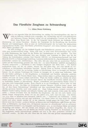 4: Das Fürstliche Zeughaus zu Schwarzburg : Festschrift zur Hauptversammlung des Vereins für historische Waffenkunde in Blankenburg 24. bis 26. Juni 1908