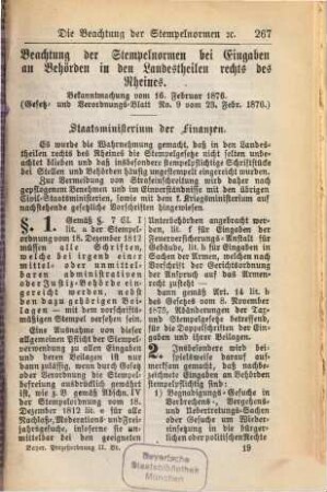 Prozeßordnung in bürgerlichen Rechtsstreitigkeiten für das Königreich Bayern : [Verordnungen u.s.w. zur Bayerischen Prozeßordnung ...]. 2,9, Beachtung d. Stempelnormen ...
