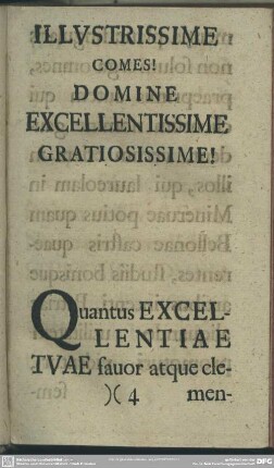 Illustrissime Comes! Domine Exellentissime Gratiosissime!