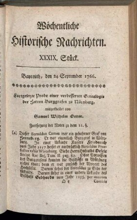 XXXIX. Stück. Bayreuth, den 24. September 1766.