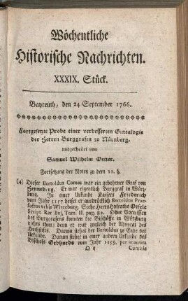 XXXIX. Stück. Bayreuth, den 24. September 1766.