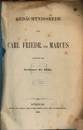 Gedächtnisrede für Carl Friedr. von Marcus