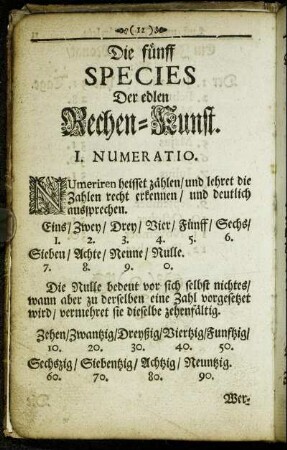 Die fünff Species Der edlen Rechen-Kunst.