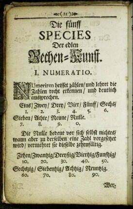 Die fünff Species Der edlen Rechen-Kunst.