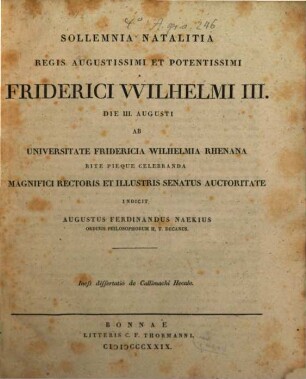 Diss. de Callimachi Hecale : Solemnia natalitia Regis. Aug. Friderici Wilhelmi III. ... indicit