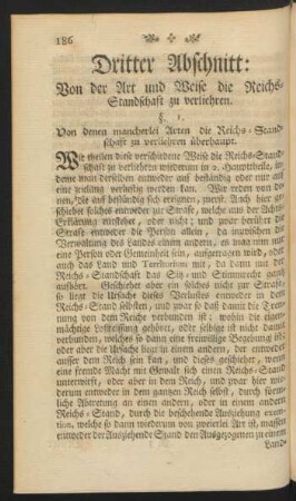 Dritter Abschnitt: Von der Art und Weise die Reichs-Standschaft zu verliehren.