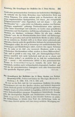 261-264 [Rezension] Krautwig, Notker, Die Grundlagen der Busslehre des J. Duns Skotus