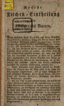 Neueste Kirchen-Eintheilung des Königreichs Bayern