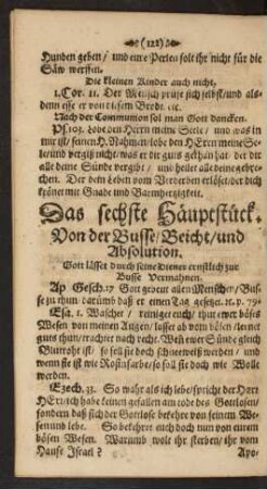 Das sechste Häuptstück. Von der Busse/ Beicht/ und Absolution